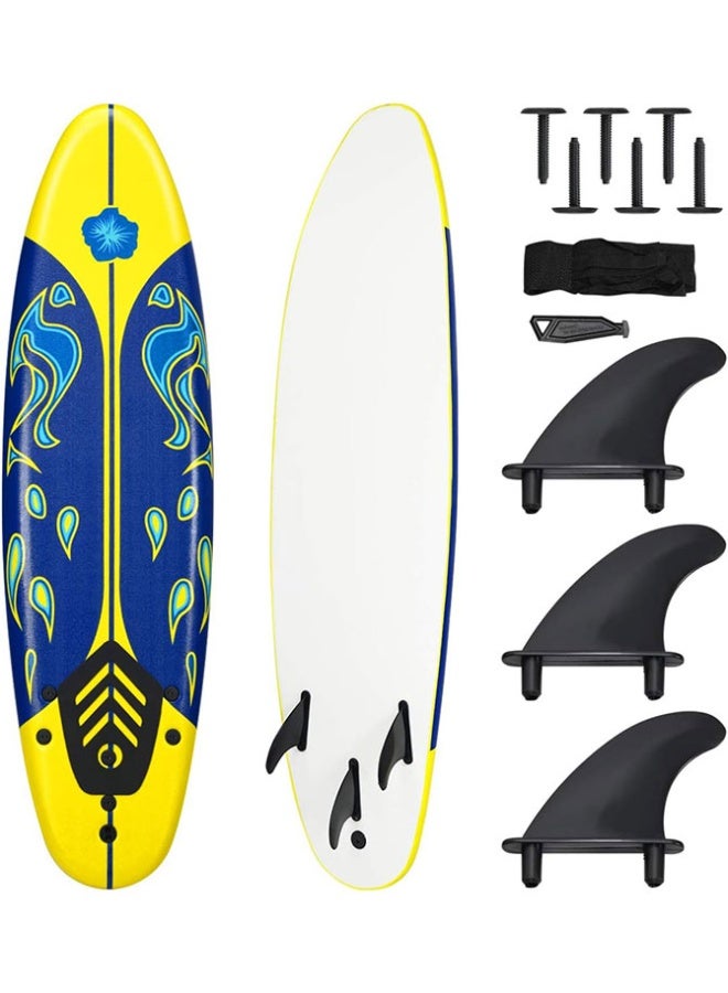 Max Strength 6Ft Stand Up Surfing Board with 3 Detachable Fins, Safety Leash, Non-Slip Lightweight Foam Surfboard for Kids, Teenager, Youth - Image 1