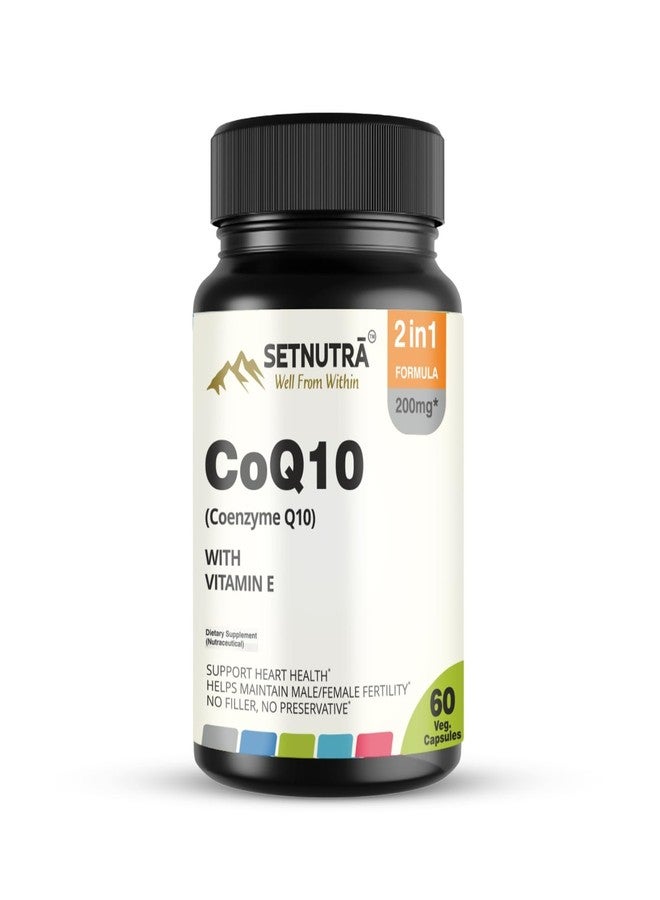 SETNUTRA Well From Within SETNUTRA CoQ10 with Vitamin E – 200mg Coenzyme Q10 Supplement | Supports Heart Health & Fertility | 2-in-1 Antioxidant Formula | 60 Veg Capsules | No Fillers or Preservatives - Image 1