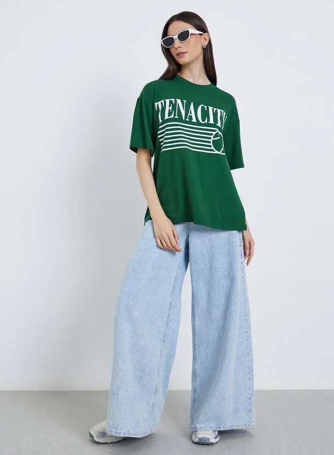 Take Two Take Two Slogan Print Oversized T-Shirt