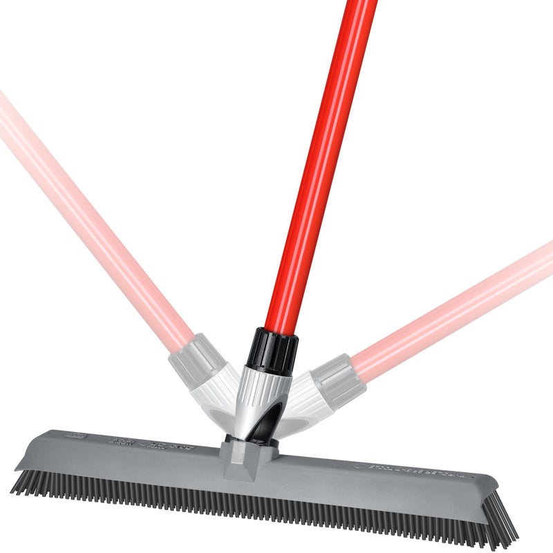 2in1 Silicone Rubber Broom Carpet Rake and Squeegee  Swivel Pet Hair Removal Broom with Long Handle  Slanted Side Bristles for Corners  Multipurpose Rubber Broom for Carpet Hardwood Floor Tile