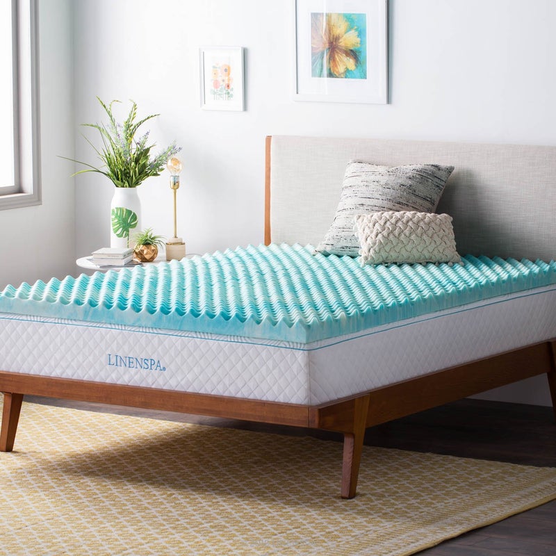 LINENSPA Linenspa 3 Inch Convoluted Gel Swirl Memory Foam Mattress Topper  Promotes Airflow  Relieves Pressure Points  Full 