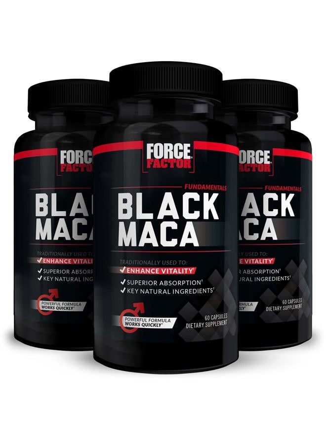 FORCE FACTOR Black Maca Root, 3-Pack, Vitality Supplement for Men with Superior Absorption and Power, Natural Maca Negra Extract, Fundamentals Series, 1000mg, 180 Capsules - Image 1
