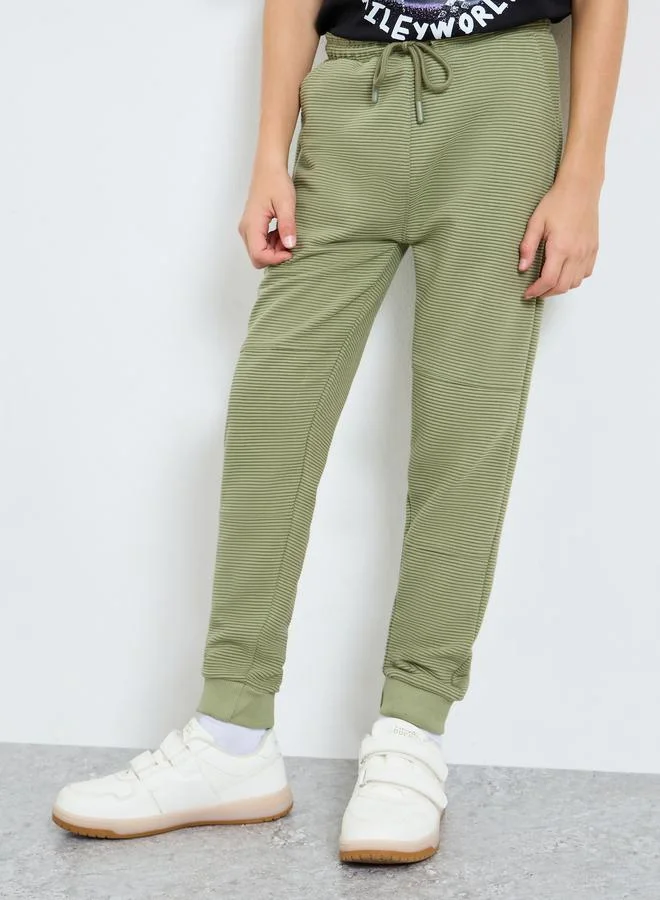 Styli Styli Teens Green Cotton Knit Ottoman Joggers