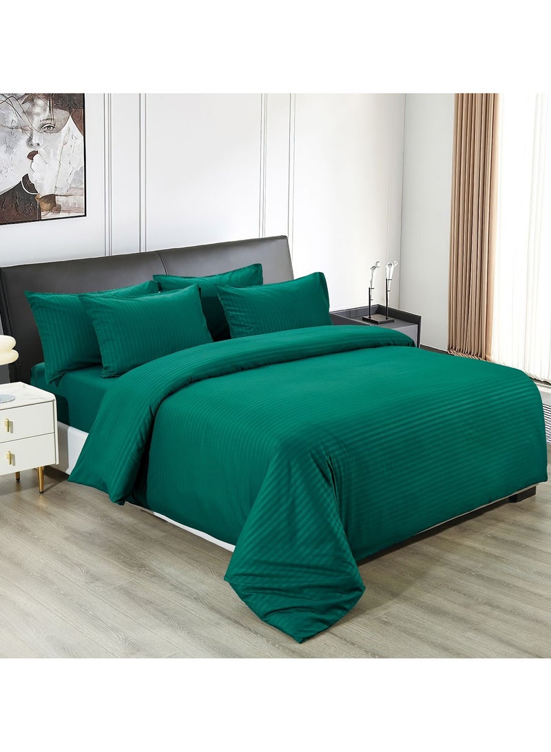 AL RAID King Bed Sheet Set Soft and Breathable Cotton Bed Sheet - Striped 6-Piece Set Include 1 Duvet Cover 220x240cm with 1 Fitted Sheet 200x200+25cm and 4 Pillowcases 50x70cm -