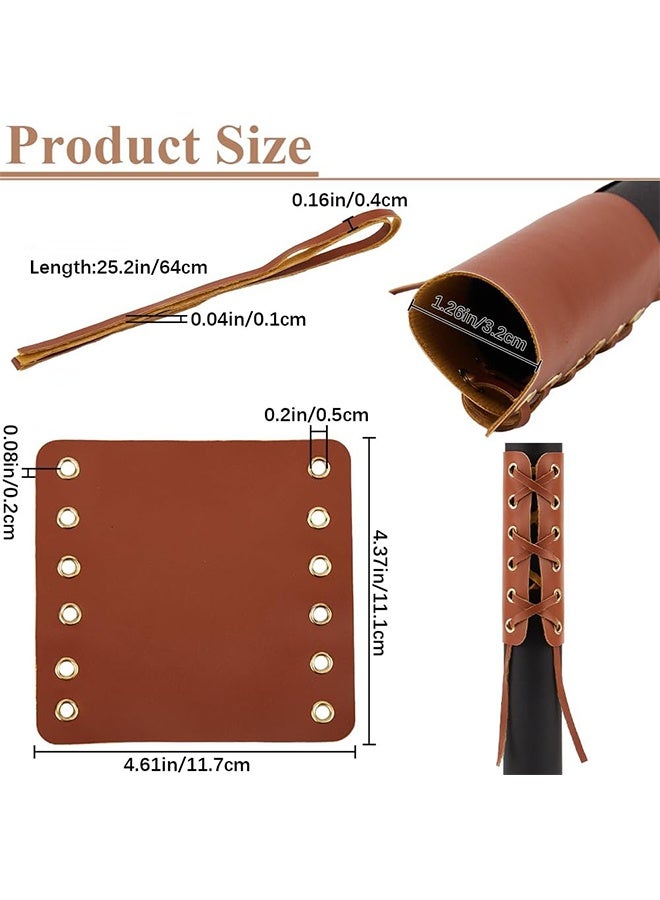 2 Pcs Leather Walking Stick Grip Kit Anti-Slip Handlebar Hand Grips Thruster Covers Wraps with 2Pcs Strap Rope for Motorbikes Bicycle Modification Accessories Camel Color 4.61 x 4.37 Inch - Image 2