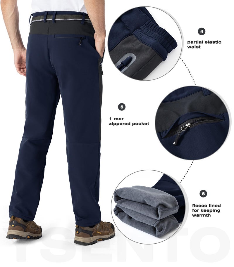 Ysento Men'S Fleece Lined Ski Snow Pants Winter Waterproof Softshell Insulated Hiking Cargo Pants Navy Size 34 - Image 5