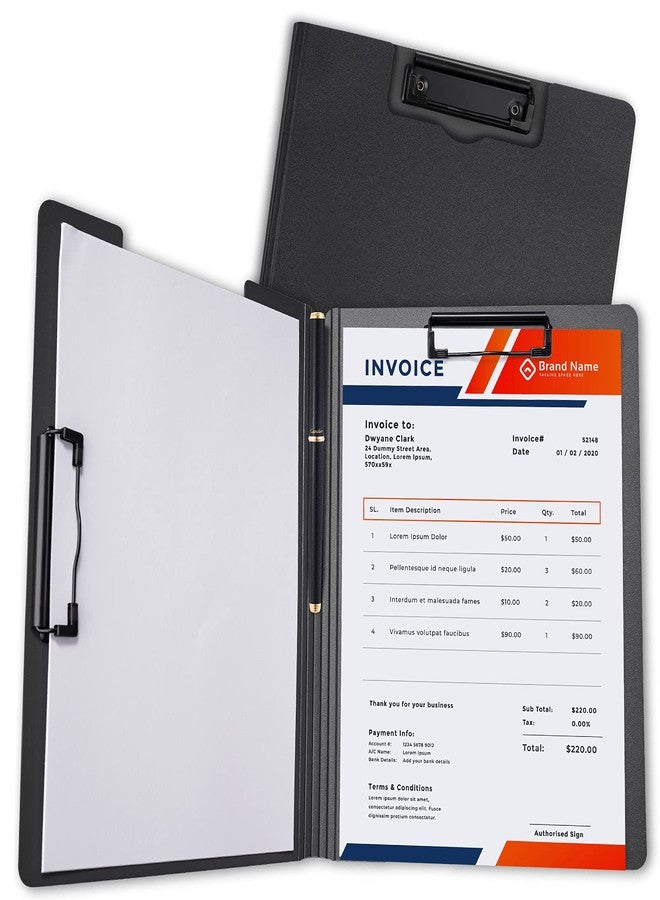 Tomorotec Nursing Foldable Clipboard, Pen Holder, Dual Clip, A4 Size, Black - Image 1