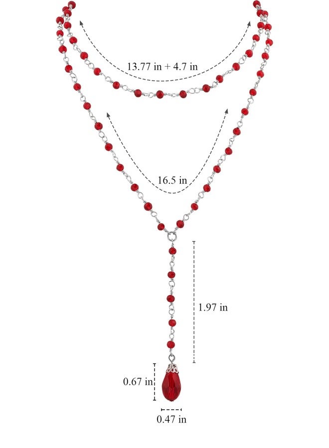 Sacina Layered Red Teardrop Y Necklace - Image 5