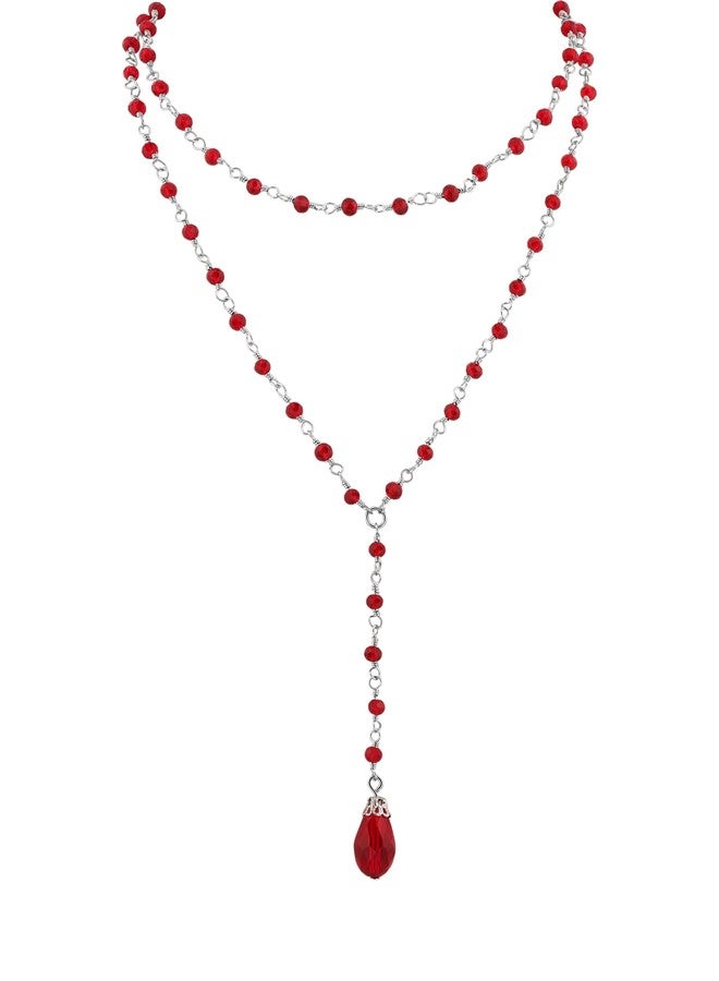 Sacina Layered Red Teardrop Y Necklace - Image 1