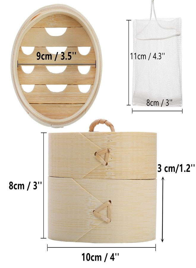 Lyellfe 3 Pack Bamboo Bar Holder, Natural Soap Dishes with Lid Foaming Net, Round Shampoo Soap Tray Saver Box, Mini Snack Steamer Container for Travel, Bathroom, Shower - Image 2