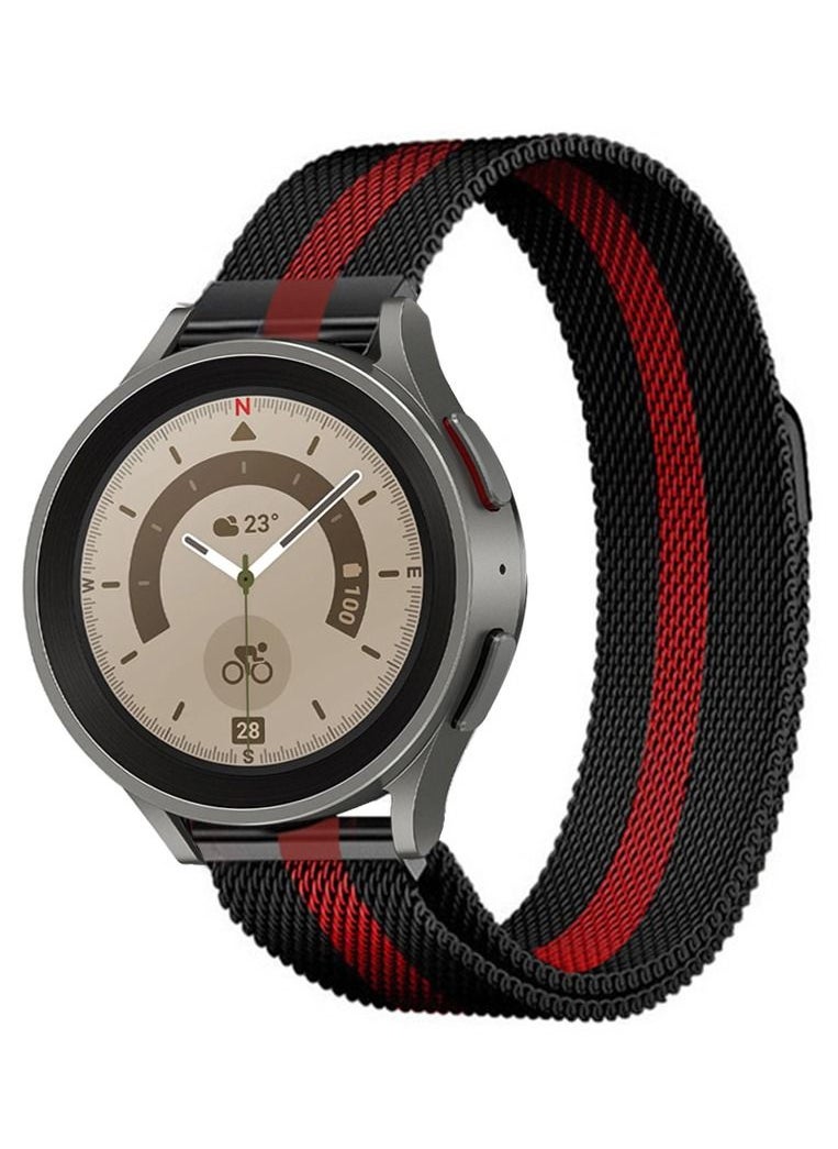 CATANES - Samsung Galaxy Watch 5 / Galaxy Watch 5 Pro Band Milanese Stainless Steel Strap 20mm Compatible with Galaxy Watch5 (44mm/40mm) Galaxy Watch5 Pro (45mm) Black/Red - Image 1