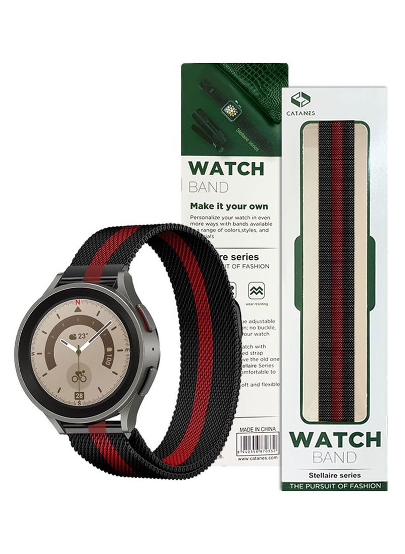 CATANES - Samsung Galaxy Watch 5 / Galaxy Watch 5 Pro Band Milanese Stainless Steel Strap 20mm Compatible with Galaxy Watch5 (44mm/40mm) Galaxy Watch5 Pro (45mm) Black/Red - Image 1