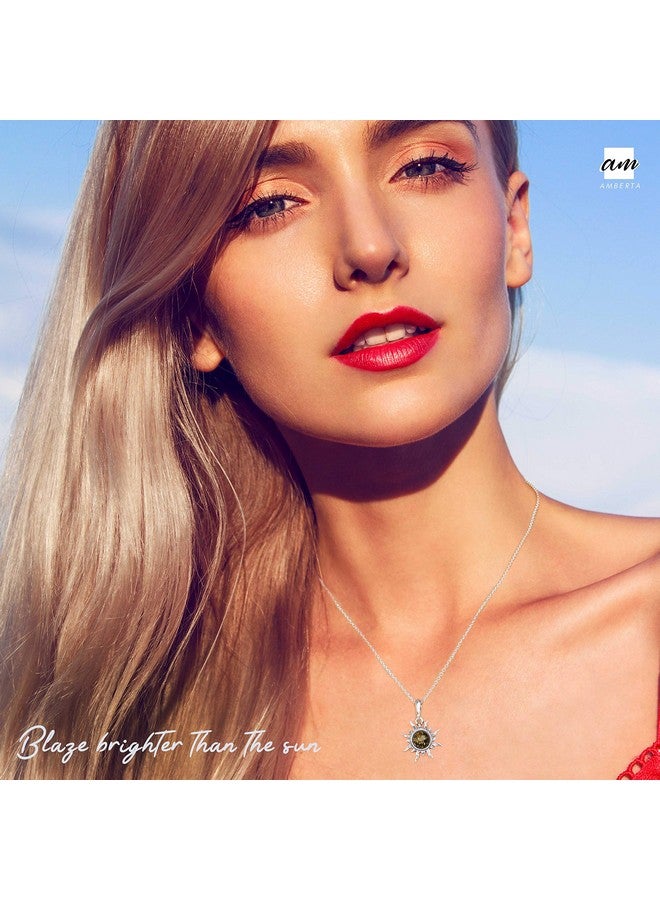 Amberta 925 Sterling Silver With Genuine Baltic Amber - Sun Pendant For Women - Green Stone Color - Image 5