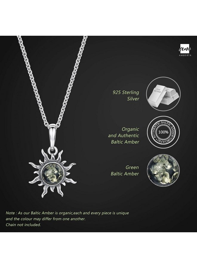 Amberta 925 Sterling Silver With Genuine Baltic Amber - Sun Pendant For Women - Green Stone Color - Image 3