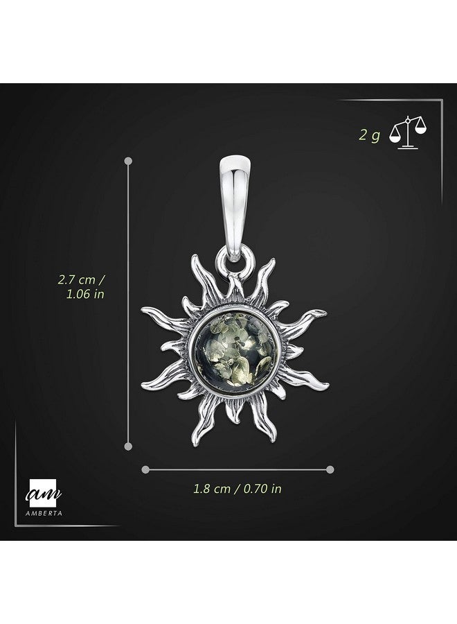 Amberta 925 Sterling Silver With Genuine Baltic Amber - Sun Pendant For Women - Green Stone Color - Image 2