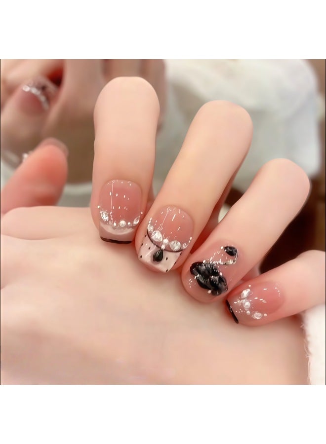 Hand-painted Miu-style Swan Cat-eye Pure Handmade Wearable Nails, Short Style, Brightening Effect, Cute Nail Art, Fake Nail Tips