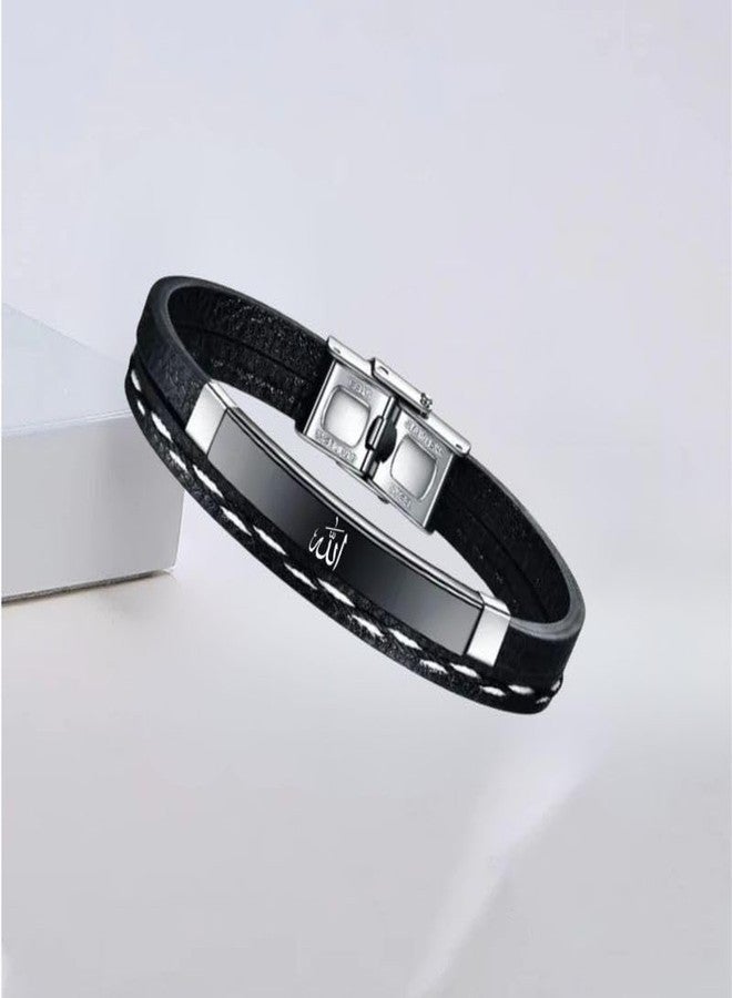 M Men Style Allah Leather Layered Bracelets for Mens Women Buckle Clasp Genuine Bracelet Wristband Vintage Cuff Jewelry Friendship Couple Black SBr2025175 - Image 5