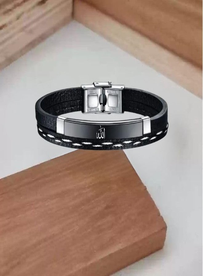 M Men Style Allah Leather Layered Bracelets for Mens Women Buckle Clasp Genuine Bracelet Wristband Vintage Cuff Jewelry Friendship Couple Black SBr2025175 - Image 3