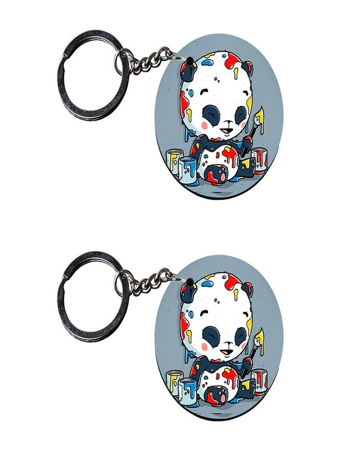 Vprint Set of 2 | Circle Shape Printed Wooden Keychains | Panda Painter | Circle Shape keyrings | Circle Shape Keychains| Printed keyrings - Image 1