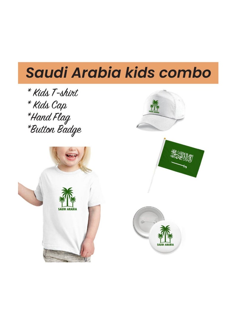 Saudi National Day T Shirt for Girls, Cap, Badge, Flag Set Celebrate Pakistan Saudi National Day with this Kids Combo Pack in Style - Image 2