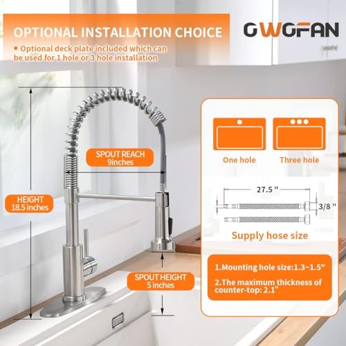 OWOFAN Kitchen Sink Faucet with Soap Dispenser, Kitchen Faucet with Pull Down Sprayer Stainless Steel Single Handle High Arc Pull Out Brushed Nickel Faucet for Bar Laundry RV Utility Sink - Image 3