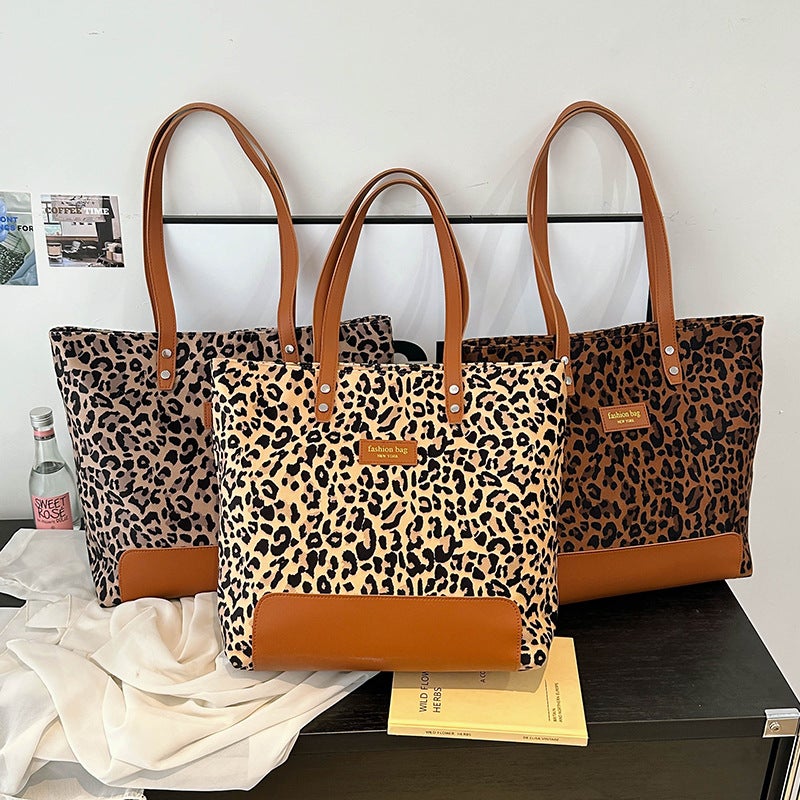 Retro Leopard Print Canvas Large Capacity Tote Bag Explosions Women'S Bag Trend Shoulder Underarm Bag - Image 5