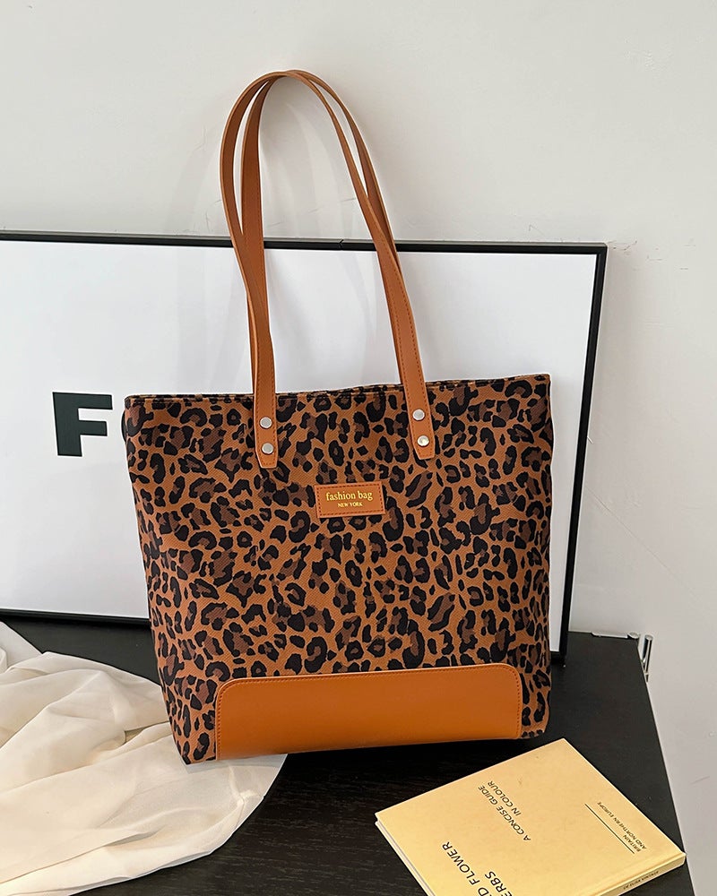 Retro Leopard Print Canvas Large Capacity Tote Bag Explosions Women'S Bag Trend Shoulder Underarm Bag - Image 1