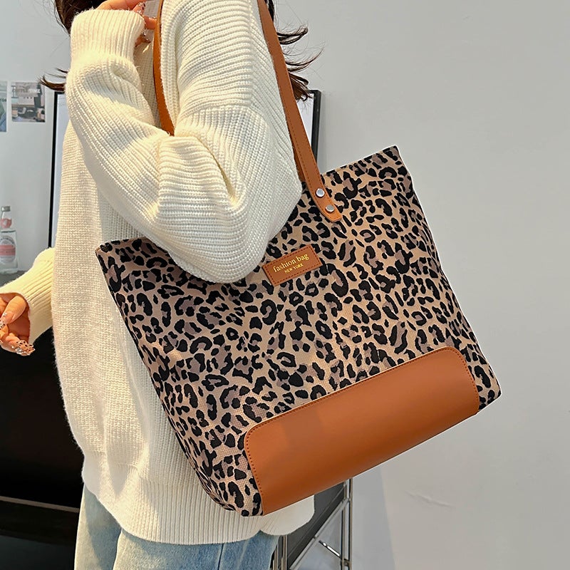 Retro Leopard Print Canvas Large Capacity Tote Bag Explosions Women'S Bag Trend Shoulder Underarm Bag - Image 3