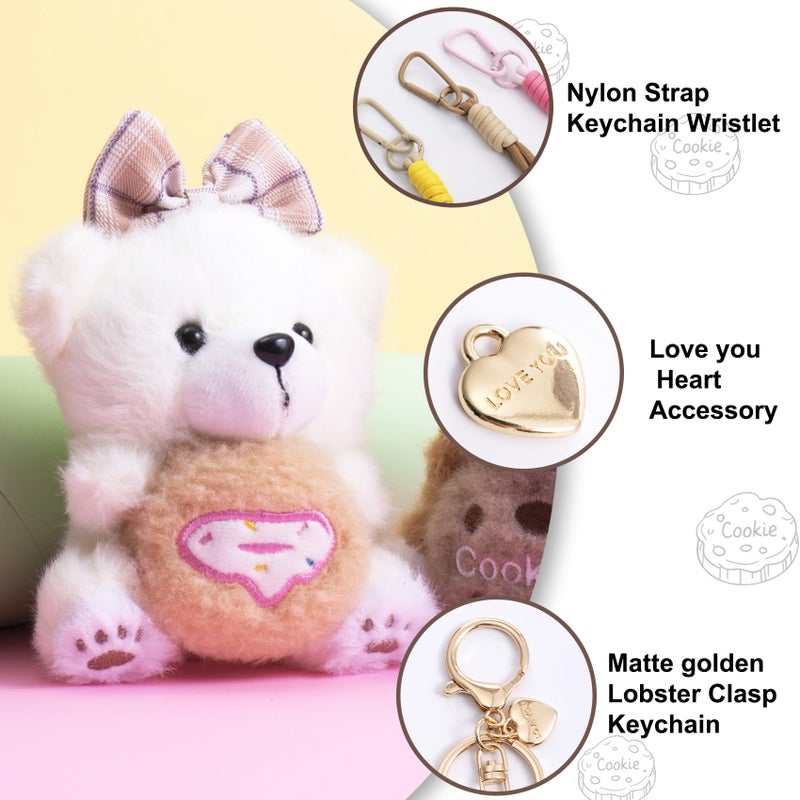 YILANFULL Cute Plush Keychains for Backpack,Bow Bear Key Chain Bag Charm,Off White Keychain Purse Charm Pendant Gift for Women - Image 2