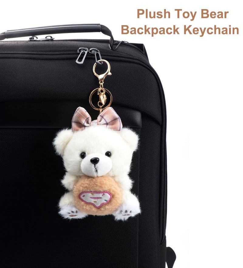 YILANFULL Cute Plush Keychains for Backpack,Bow Bear Key Chain Bag Charm,Off White Keychain Purse Charm Pendant Gift for Women - Image 4