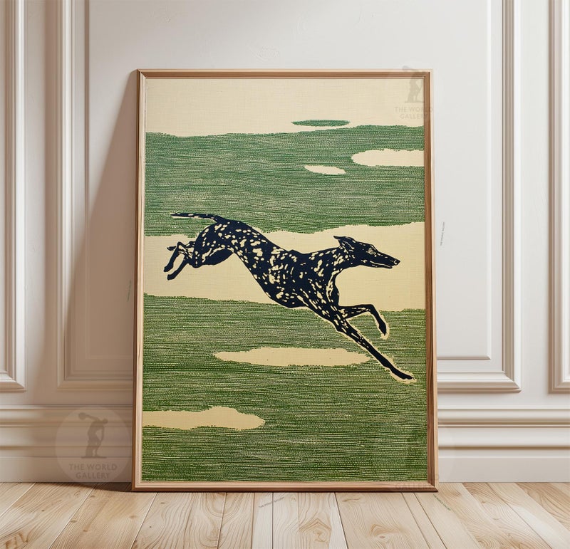 TNESSENTIAL Greyhound Running Poster | Vintage Dog Art Print | Mid-Century Animal Wall Décor - Image 1