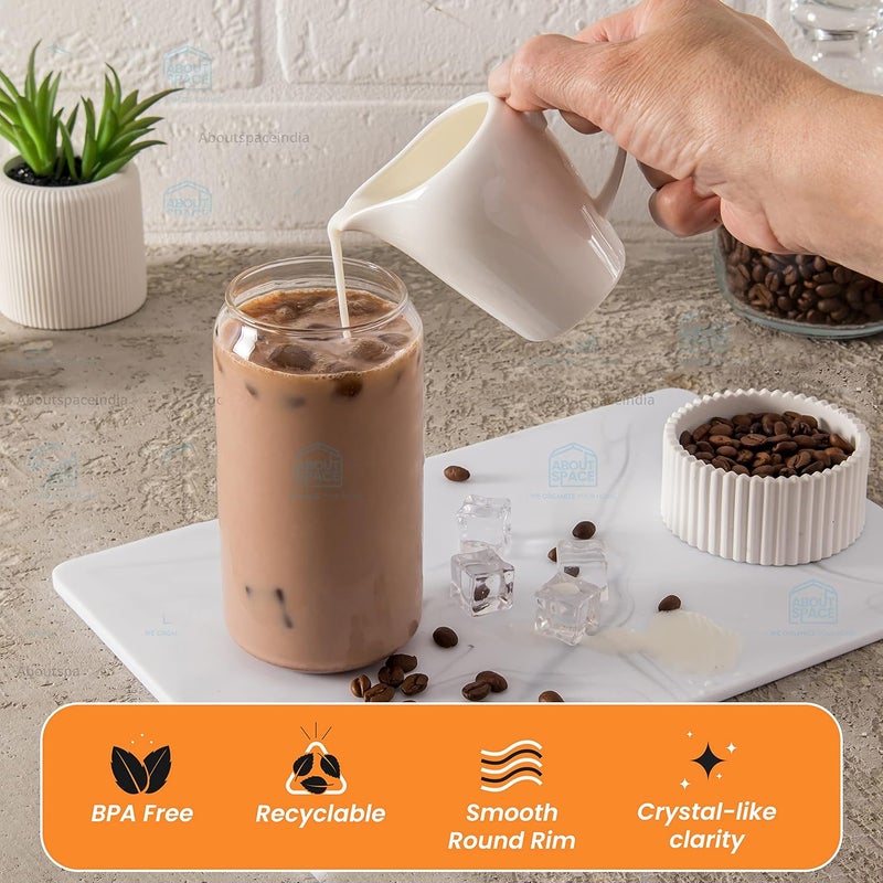 ABOUT SPACE Can Shaped Glass 550 ml 4pcs Drinking Glass with Bamboo LidsSealing RingGlass StrawCleaning BrushTemperature Resistant Glass Tumbler Cups for BeerCoffeeSmoothieCocktailWhiskey - Image 4