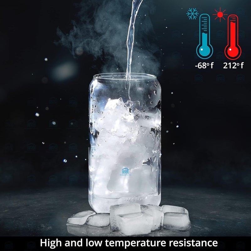 ABOUT SPACE Can Shaped Glass 550 ml 4pcs Drinking Glass with Bamboo LidsSealing RingGlass StrawCleaning BrushTemperature Resistant Glass Tumbler Cups for BeerCoffeeSmoothieCocktailWhiskey - Image 3