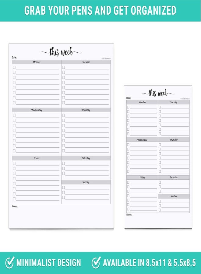 321Done Weekly Checklist Notepad - 50 Sheets (5.5" x 8.5") - This Week to Do Notepad Tear Off Planning Pad, Planner Checklist Organizing - Made in USA - Simple Script - Image 5