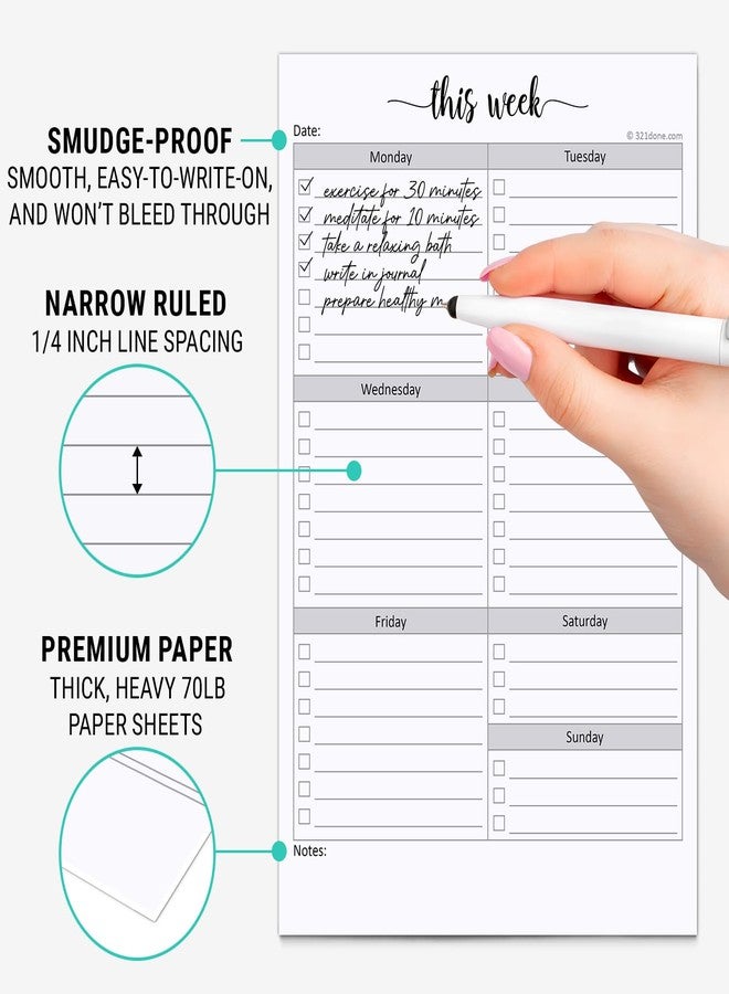 321Done Weekly Checklist Notepad - 50 Sheets (5.5" x 8.5") - This Week to Do Notepad Tear Off Planning Pad, Planner Checklist Organizing - Made in USA - Simple Script - Image 3