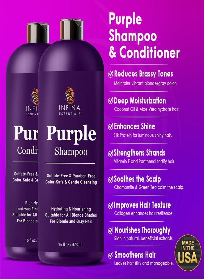 INFINA ESSENTIALS Purple Shampoo and Conditioner Set - Sulfate Free, Enriched with Coconut Oil & Aloe Vera, Ideal for Blonde, Gray, Brassy & Color Treated Hair, Nourishes & Hydrates - 16 fl oz each - Image 2