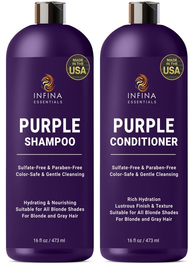 INFINA ESSENTIALS Purple Shampoo and Conditioner Set - Sulfate Free, Enriched with Coconut Oil & Aloe Vera, Ideal for Blonde, Gray, Brassy & Color Treated Hair, Nourishes & Hydrates - 16 fl oz each - Image 1