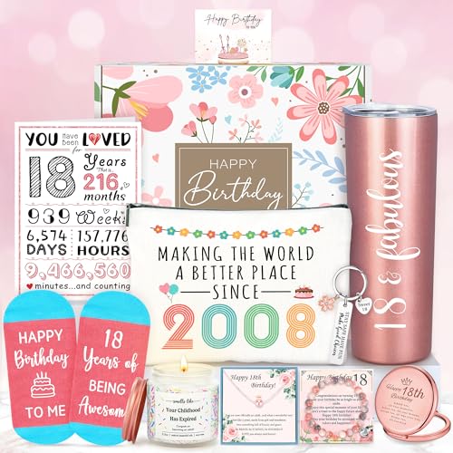 YENCHORN 18th Birthday Gifts for Girls Trendy 18 Year Old Girl Birthday Gifts for 18 Year Old Girl Gift Ideas Unique Age 18 Gift for Female Teen Girls Her Daughter Happy 18th Decoration Presents with Tumbler - Image 1