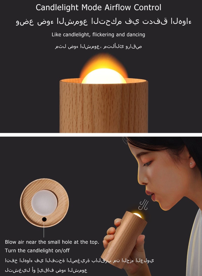 جنية مصباح شمعة إلكتروني خشبي LED، مصباح ليلي قابل للشحن من النوع C، مناسب للمطاعم والمقاهي والمنتجعات الصحية وتزيين الأجواء الاحتفالية (خشب الزان) - Image 2