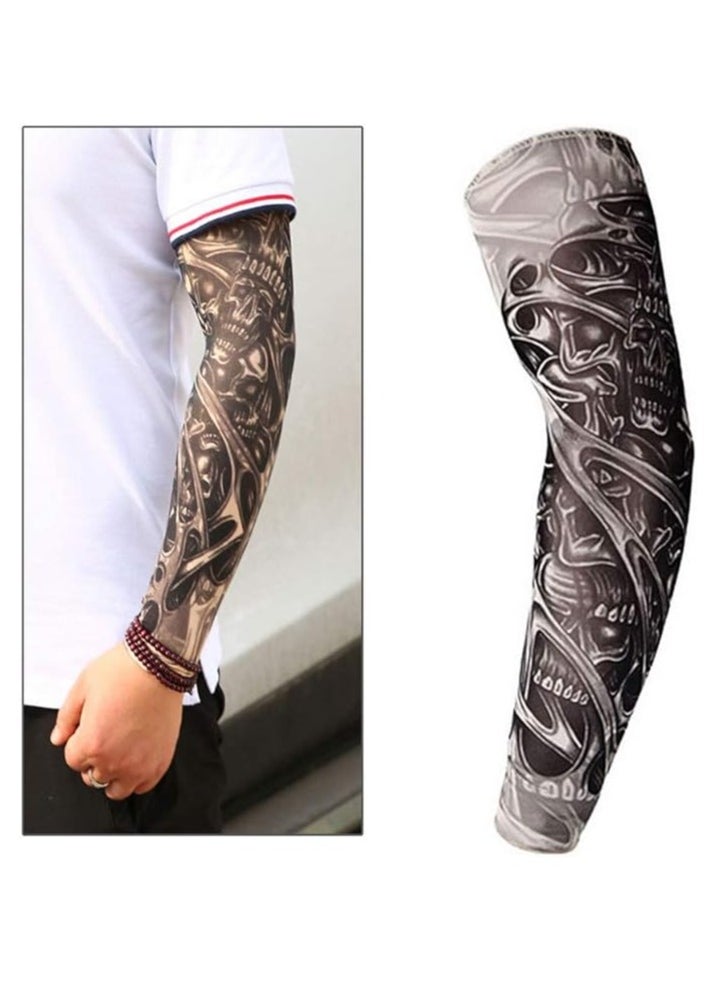 Generic One Pair Women's and Men's Nylon Stretch Tattoo Printed Full Hand Arm Sleeves Gloves, Random Print, Multicolor  - Image 1