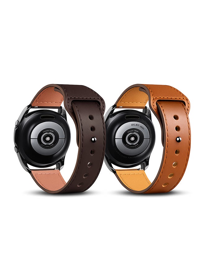 O Ozone (Pack of 2) Leather Bands For Samsung Galaxy Watch 7 6 5 4 FE 40mm 44mm 45mm/Galaxy Watch 6 4 Classic 43mm 47mm 42mm 46mm, 20mm Genuine Leather Replacement Wristband Strap Men Women - Brown/Dark Brown - Image 1