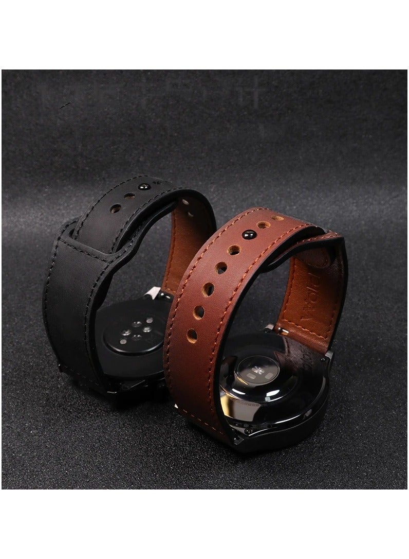 O Ozone (Pack of 2) Leather Bands For Samsung Galaxy Watch 7 6 5 4 FE 40mm 44mm 45mm/Galaxy Watch 6 4 Classic 43mm 47mm 42mm 46mm, 20mm Genuine Leather Replacement Wristband Strap Men Women - Brown/Dark Brown - Image 4
