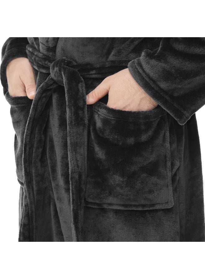 Yurhap روب فليس للرجال، روب ناعم من الفرو للرجال، رداء استحمام ف fluffy مع حزام و 2 جيب، رمادي داكن، L-XL - Image 5