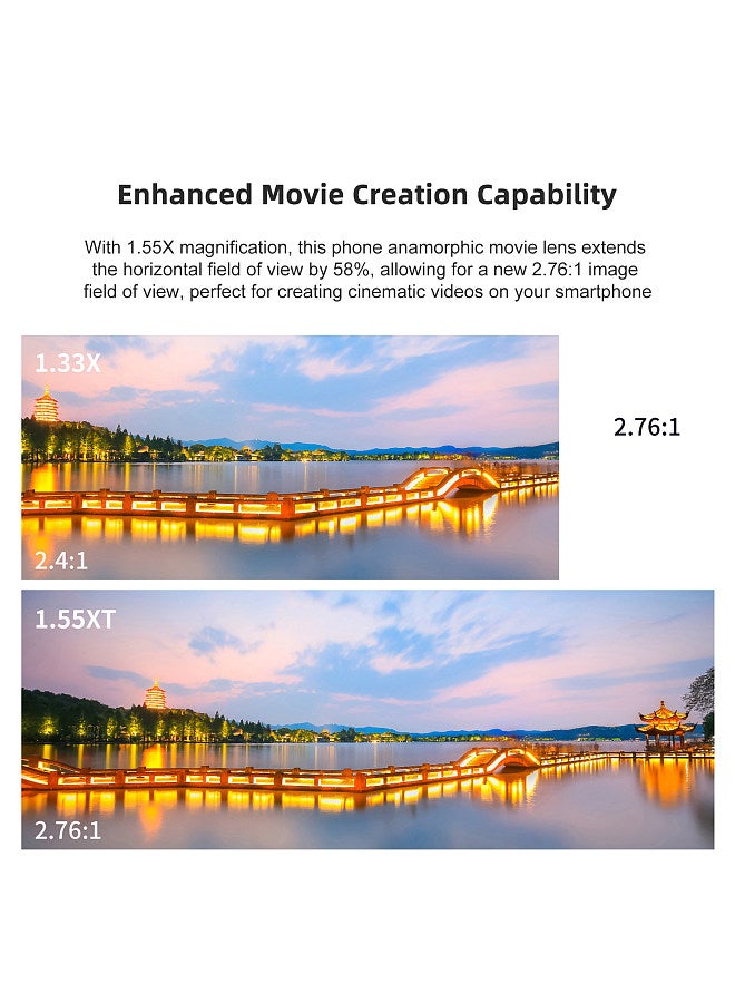 Mobile Phone Anamorphic Movie Lens 1.55X Deformation Filmmaking Lens Phone Moive Lens with Universal Lens Clips Carry Bag Replacement for iPhone 15/14/13/12/11  - Image 4