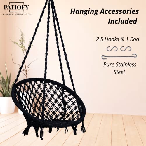 Patiofy Home Swing for Adults & Kids/Swing for Living Room/Jhula for Adults/Suitable for Living Room, Balcony, & Outdoor/Capacity Upto 120 Kgs/Includes Free Hanging Accessories (Black) - Image 4