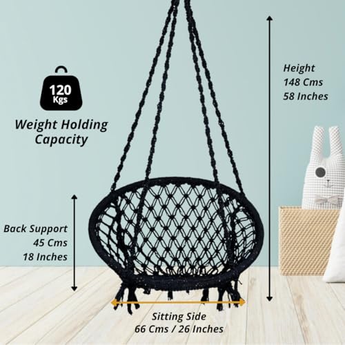 Patiofy Home Swing for Adults & Kids/Swing for Living Room/Jhula for Adults/Suitable for Living Room, Balcony, & Outdoor/Capacity Upto 120 Kgs/Includes Free Hanging Accessories (Black) - Image 2