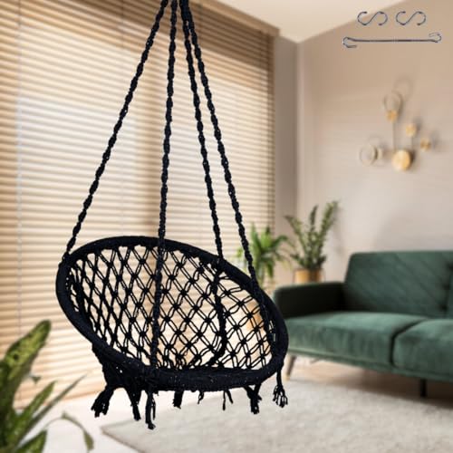 Patiofy Home Swing for Adults & Kids/Swing for Living Room/Jhula for Adults/Suitable for Living Room, Balcony, & Outdoor/Capacity Upto 120 Kgs/Includes Free Hanging Accessories (Black) - Image 1