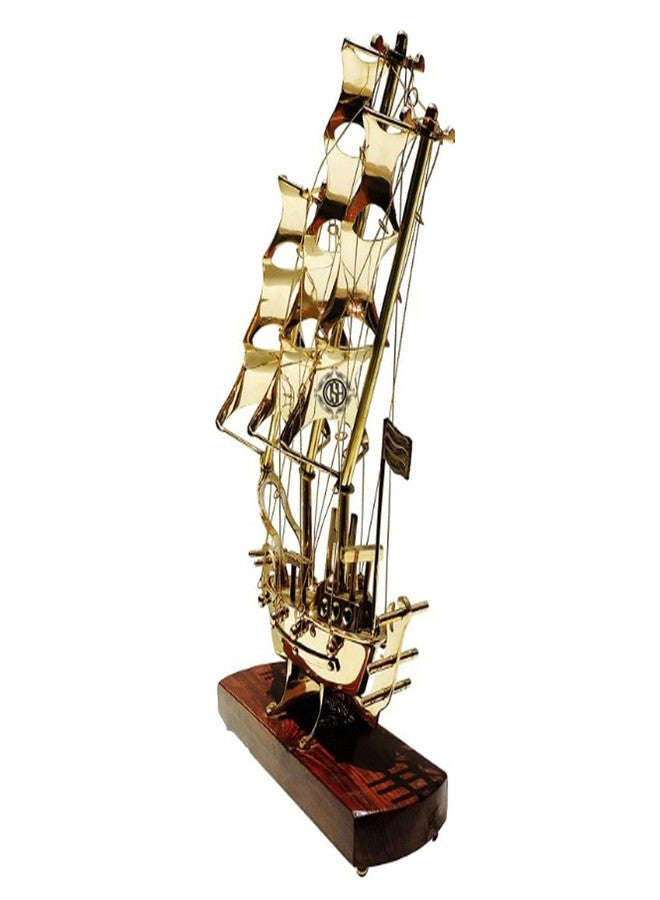 DSH Pure Brass Ship with Wooden Base Showpiece Item Perfect for Home Decoration and Gifting. (10 Inch) - Image 2