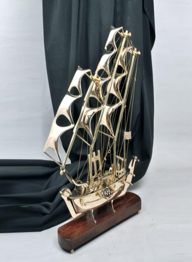 DSH Pure Brass Ship with Wooden Base Showpiece Item Perfect for Home Decoration and Gifting. (10 Inch) - Image 1