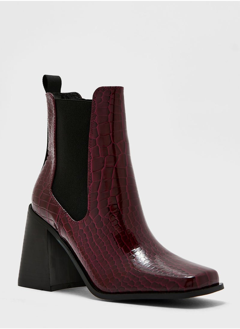 Ginger - Block Heel Croc Effect Boot - Image 1